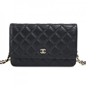シャネル CHANEL マトラッセ チェーン ウォレット 財布 ブラック レザー A33814