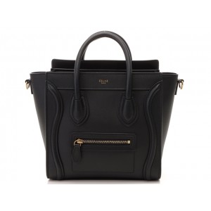 CELINE  2wayショルダーバッグ ラゲージ ナノショッパー ブラック ゴールド金具 カーフ 18924