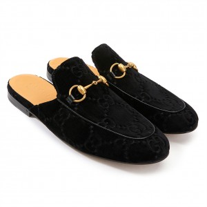 グッチ GUCCI PRINCETOWN ベルベット スリッパ/ローファー_BLACK 457114
