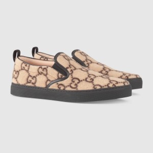 GUCCI メンズ GGウール レザー トリム スリッポンスニーカー 407363 G3870 9769