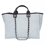 CHANEL シャネル ドーヴィル ラージ ショッピングトートバッグ グレー×ブラック ココマーク チェーンショルダーバッグ チェーントート ストロー ラフィア A66941 Y60295 2B180