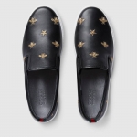 GUCCI ビー＆スター付☆ブラックレザー*スリッポンスニーカー 407364 AXWB0 1076