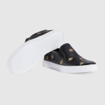 GUCCI ビー＆スター付☆ブラックレザー*スリッポンスニーカー 407364 AXWB0 1076
