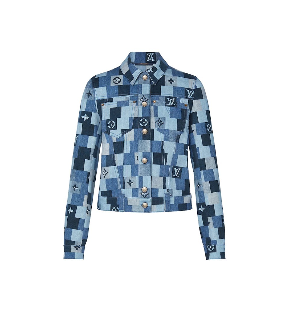 Louis Vuitton デニムモノグラムチェックジャケット 青 1A62FC