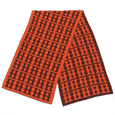 エルメスマフラー HERMES Hロゴ 総柄 マフラー H柄 ブラウン オレンジ ストール ショール ユニセックス メンズ レディース H102888K 06