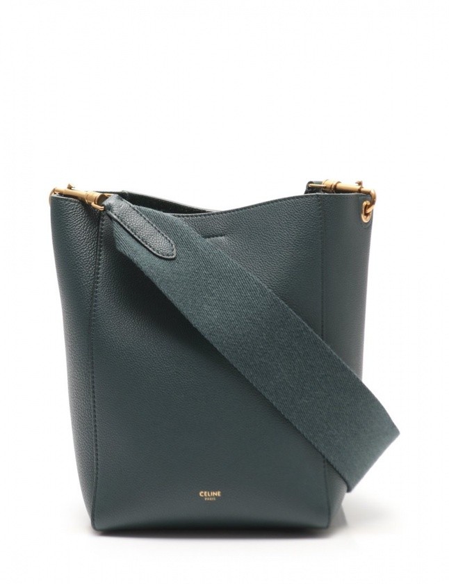 セリーヌ CELINE ショルダーバッグ サングル バケット スモール 緑 レザー レディース 189303AH431AN