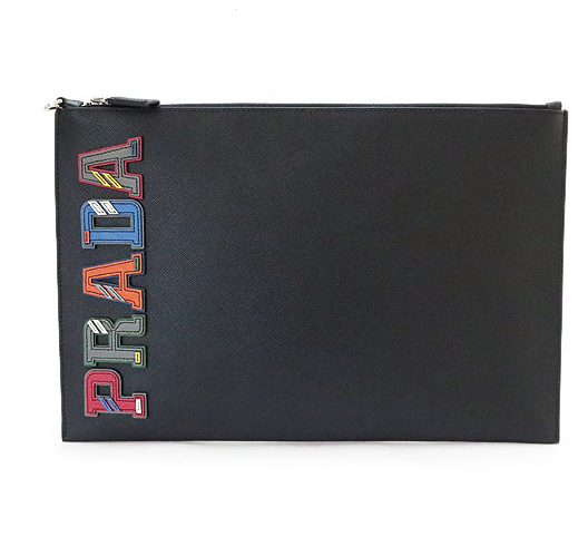 プラダクラッチバッグ メンズ PRADA 2NG001 2EDJ F0SGI SAFFIANO CHARAC ドキュメントホルダー ロゴ レザー