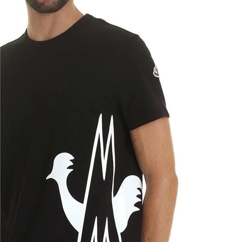 モンクレール 雄鶏デザイン プリントロゴ 半袖Tシャツ 左袖定番ロゴ クルーネック トップス 8046150 V8043 999 MONCLER