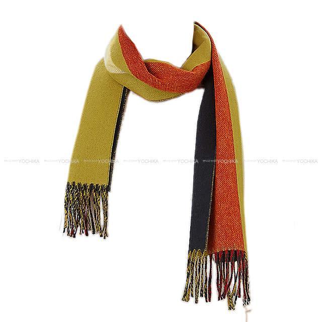 エルメス HERMES マフラー カレッジ シャルトルーズ/オレンジ/白/マリン カシミア H393695T 16