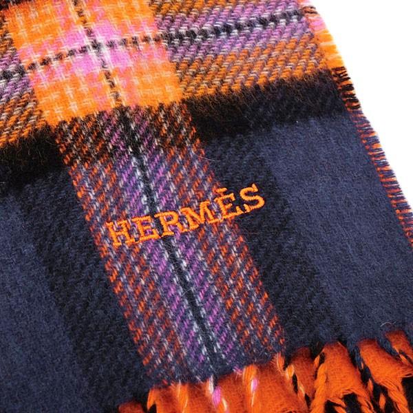 エルメス HERMES Back to School カシミア マフラー マリンブルー×オレンジ [メンズ] H393745T 01