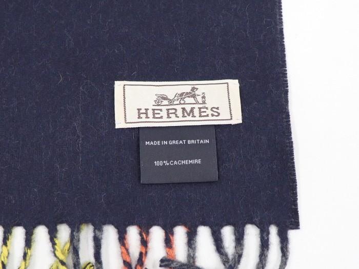 HERMES リバーシブル マフラー エシャルプ カレッジ カシミヤ 100％ グレー ネイビー H393695T