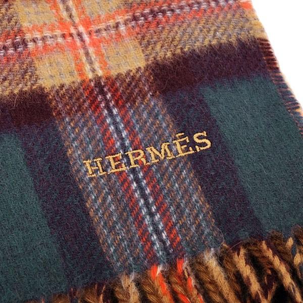 エルメスマフラー HERMES Back to School カシミア マフラー グリーン×キャメル [メンズ] H393745T 05