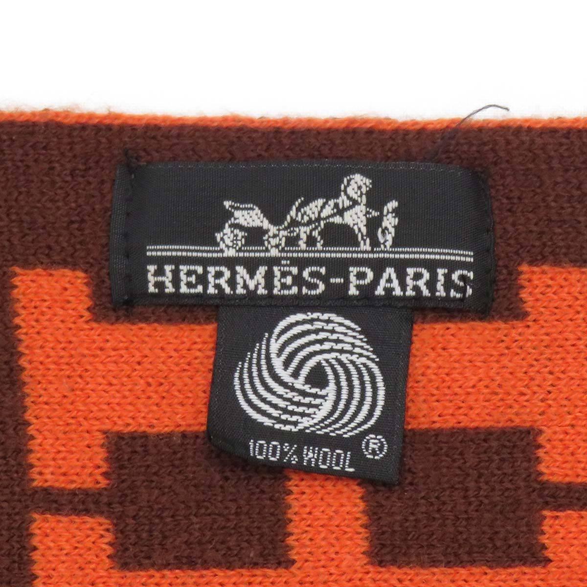 エルメスマフラー HERMES Hロゴ 総柄 マフラー H柄 ブラウン オレンジ ストール ショール ユニセックス メンズ レディース H102888K 06