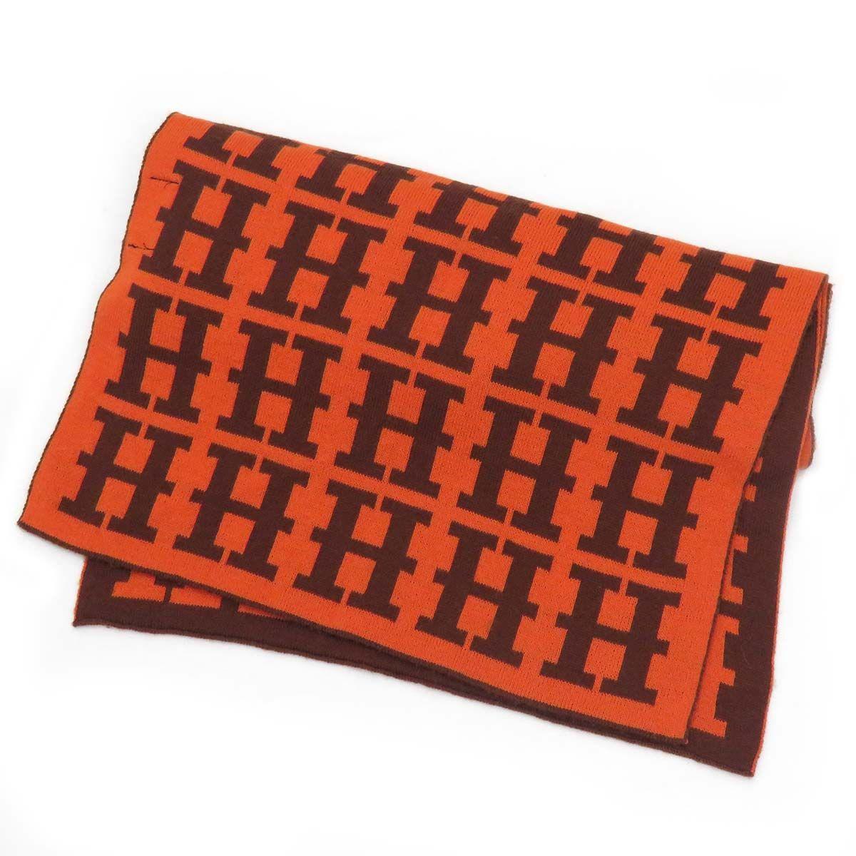 エルメスマフラー HERMES Hロゴ 総柄 マフラー H柄 ブラウン オレンジ ストール ショール ユニセックス メンズ レディース H102888K 06