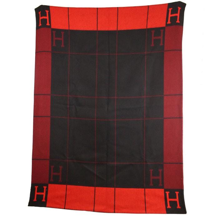 HERMES エルメス ギフト プレゼント ブランケット Avalon アヴァロン・トリコロール ブラック×レッド H102665M 08