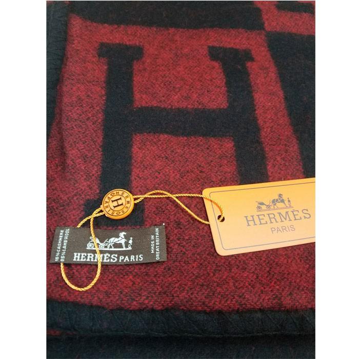 HERMES エルメス ギフト プレゼント ブランケット Avalon アヴァロン・トリコロール ブラック×レッド H102665M 08