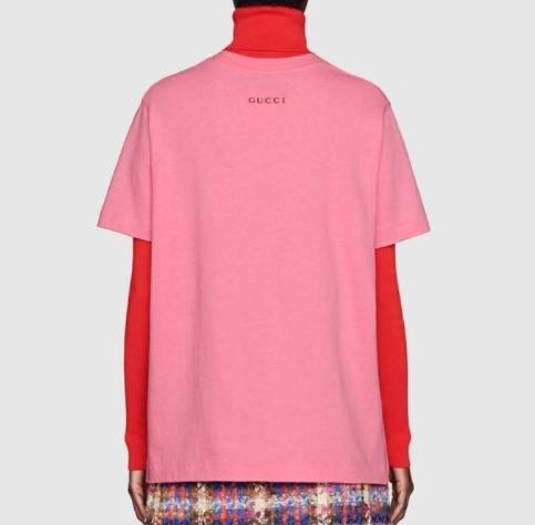 グッチ GGアップル プリント コットン Tシャツ ピンク 580762 XJB7U 5412