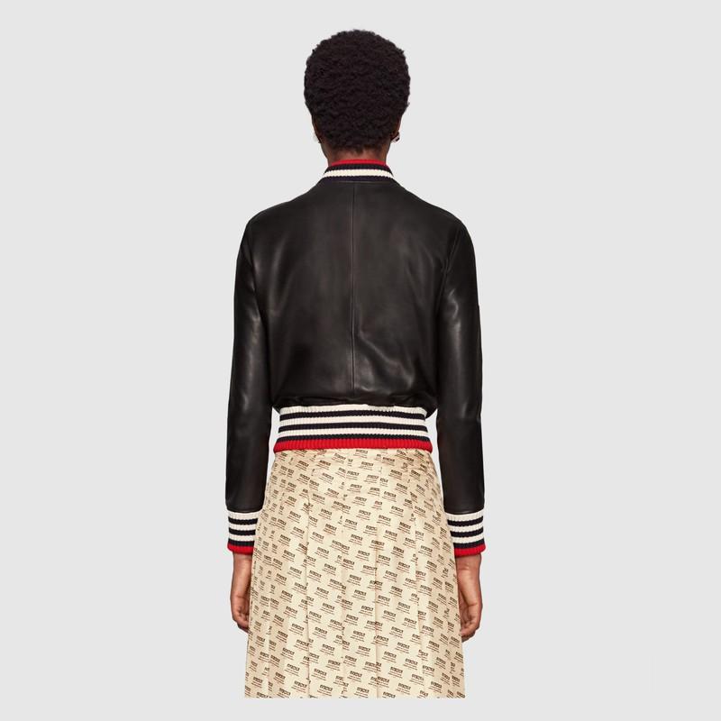 グッチ GUCCI グッチボウ付きレザーボンバージャケット 514687 XG634 1082