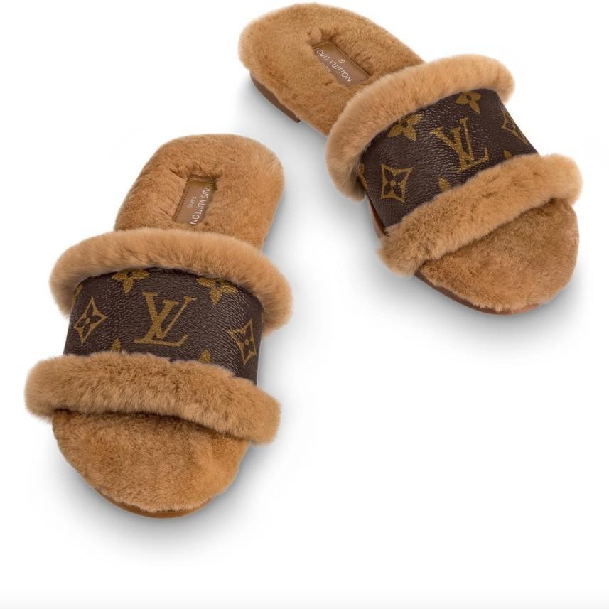 ルイヴィトン靴 Louis Vuitton ミュール 1A876Z モノグラム ミンクファー
