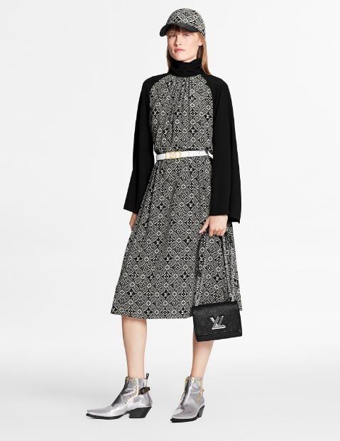 ルイヴィトン Louis Vuitton コントラストスリーブ4オープンバックドレス 1A8GUK