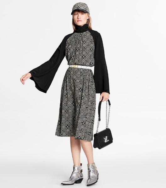ルイヴィトン Louis Vuitton コントラストスリーブ4オープンバックドレス 1A8GUK