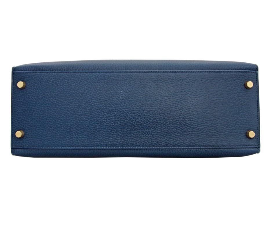 エルメス  ケリー 28/32 アルデンヌ ブルー 青 ゴールド金具 外縫い ハンド ショルダー バッグ レディース ヴィンテージ he-ba-6085