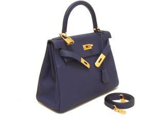 エルメス ケリー 28/32 ブルーアンクル×ゴールド金具 he-ba-6037