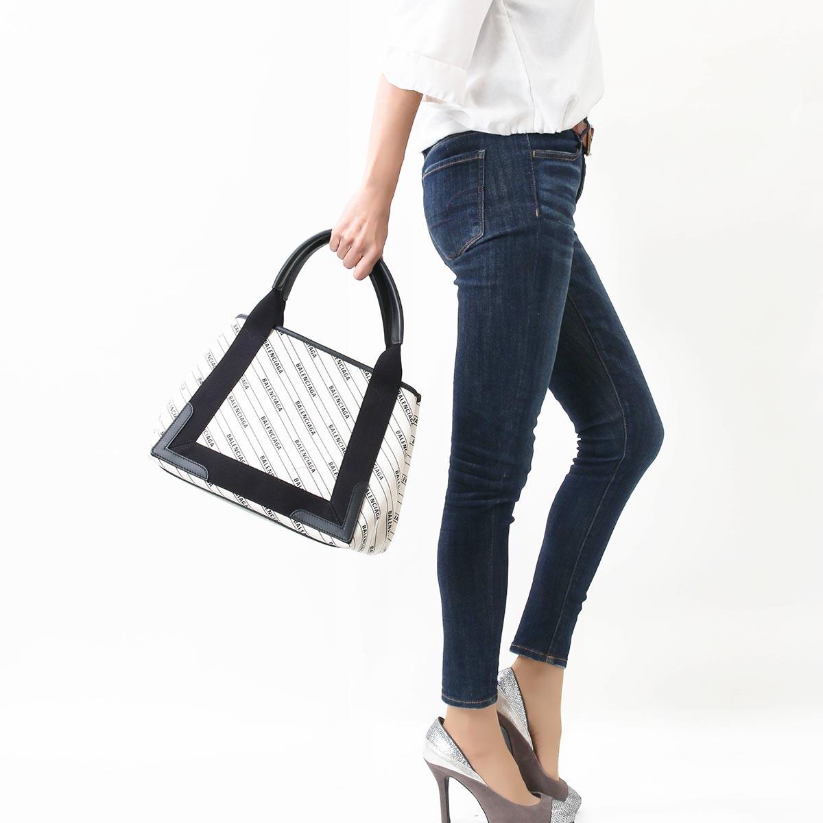 バレンシアガ BALENCIAGA トートバッグ ネイビーカバス ストライプ ロゴ S ナチュラルベージュ&ブラック  レディース 339933 KMZAN 9210 ​