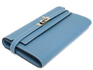 エルメス ケリーウォレット ロング/ブルージーン×シルバー金具 he-ac-1130