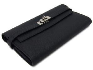 エルメス/ケリーウォレット ロング/黒×シルバー金具 he-ac-0558 