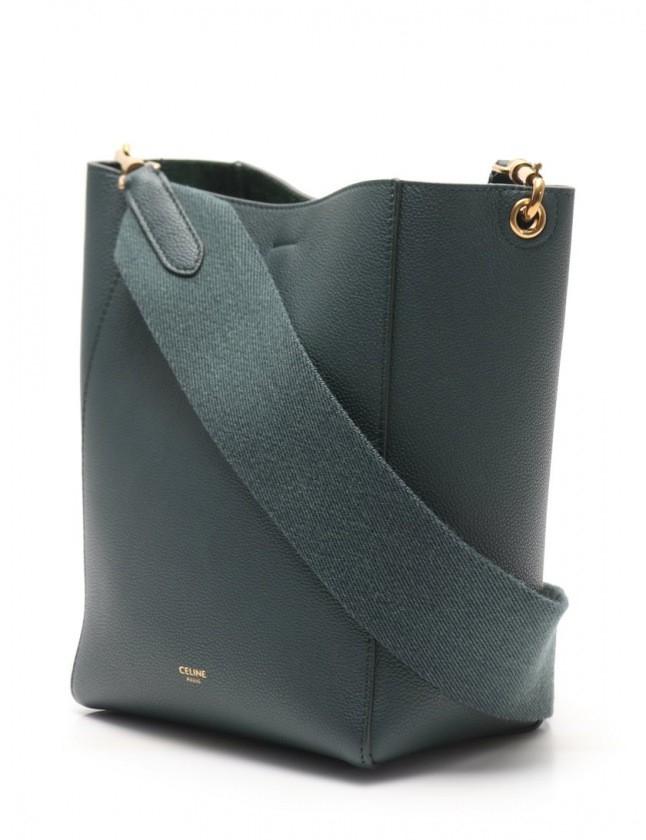 セリーヌ CELINE ショルダーバッグ サングル バケット スモール 緑 レザー レディース 189303AH431AN