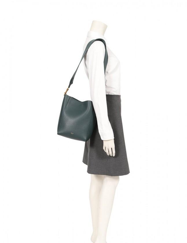 セリーヌ CELINE ショルダーバッグ サングル バケット スモール 緑 レザー レディース 189303AH431AN
