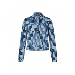 Louis Vuitton デニムモノグラムチェックジャケット 青 1A62FC