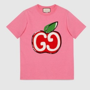 グッチ GGアップル プリント コットン Tシャツ ピンク 580762 XJB7U 5412