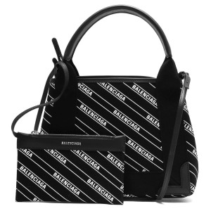 バレンシアガ BALENCIAGA トートバッグ/ショルダーバッグ ネイビーカバスストライプ ロゴ XS ブラック&ブランホワイト 390346 KMZAN 1000  レディース
