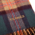 エルメスマフラー HERMES Back to School カシミア マフラー グリーン×キャメル [メンズ] H393745T 05