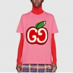グッチ GGアップル プリント コットン Tシャツ ピンク 580762 XJB7U 5412