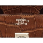 エルメス バーキン 25/30/35 クロコダイル/マロンドインディ×シルバー金具 he-ba-5039