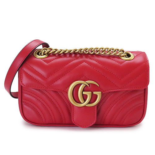 グッチ ショルダーバッグ GUCCI ポシェット GG MARMONT レザー ハイビスカスレッド 赤 446744 DTDIT 6433 