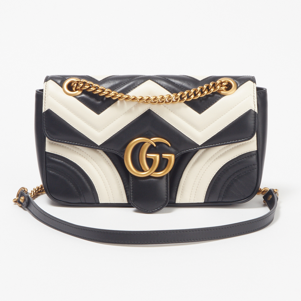 グッチ  GUCCI バッグ ショルダーバッグ 【GGマーモント】 ブラック×ホワイト系 443497 DRWST​