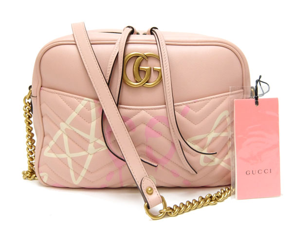 グッチ  GUCCI バッグ ショルダーバッグ ポシェット GGマーモント グッチゴースト チェーン レザー 本革 ピンク ヴィンテージ金具 日本限定 443499 