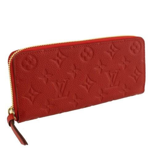 ルイヴィトン LOUIS VUITTON  長財布 レディース ラウンドファスナー ポルトフォイユ・クレマンス モノグラム・アンプラントレザー スリーズレッド M60169
