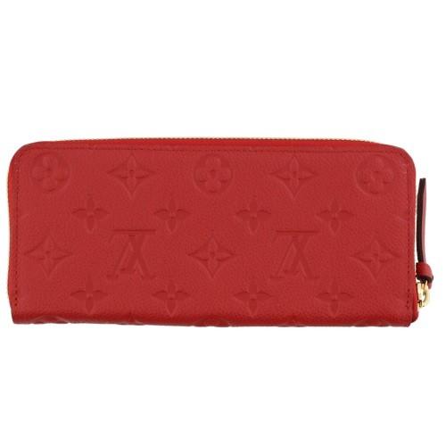 ルイヴィトン LOUIS VUITTON  長財布 レディース ラウンドファスナー ポルトフォイユ・クレマンス モノグラム・アンプラントレザー スリーズレッド M60169