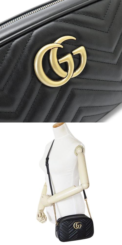 グッチ ショルダーバッグ  GUCCI ななめがけバッグ/ポシェット GG MARMONT キルティング レザー ブラック 447632 DTD1D 1000