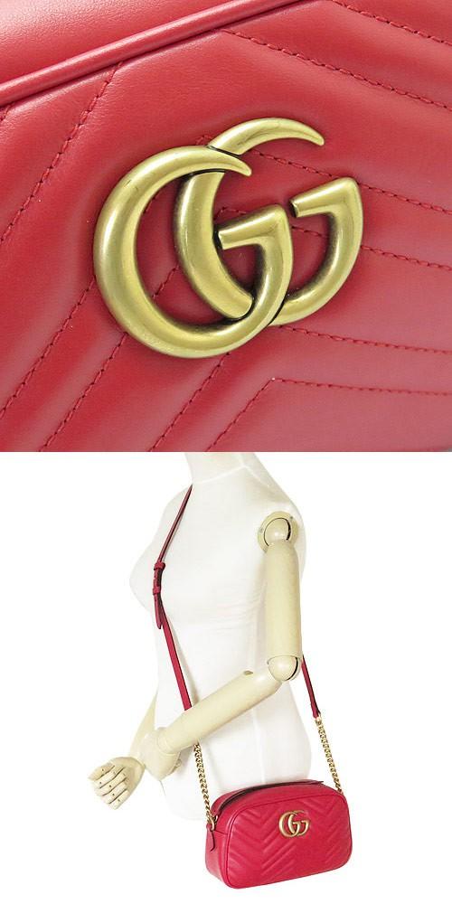 グッチ ショルダーバッグ  GUCCI ななめがけバッグ/ポシェット GG MARMONT キルティング レザー ハイビスカスレッド 447632 DTD1D 6433