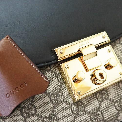 グッチ ショルダーバッグ  GUCCI クラッチバッグ/ポシェット GGスプリーム キャンバス レザー　パドロック　 ベージュ×ブラック×ブラウン 453189 K6RCG 8982​