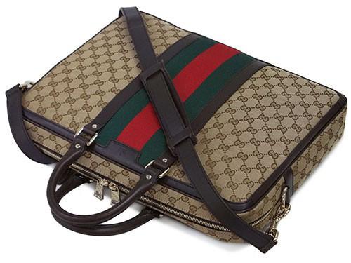グッチ バッグ　GUCCI　メンズ　ブリーフケース　ストラップ付き　ウェビング　レッドxグリーン　GGキャンバスベージュxダークブラウン 紙袋付き　246408-9791　
