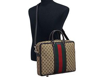 グッチ バッグ　GUCCI　メンズ　ブリーフケース　ストラップ付き　ウェビング　レッドxグリーン　GGキャンバスベージュxダークブラウン 紙袋付き　246408-9791　