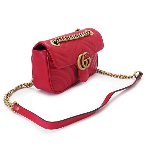 グッチ ショルダーバッグ GUCCI ポシェット GG MARMONT レザー ハイビスカスレッド 赤 446744 DTDIT 6433 