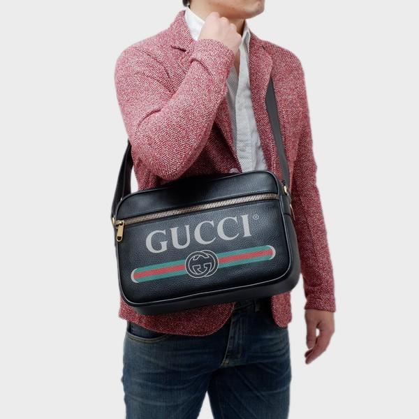 グッチ GUCCI グッチプリント レザー ショルダーバッグ メッセンジャー ブラック [メンズ] 523589 0QRAT 8163 